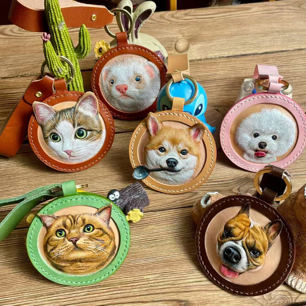 Handcrafted Leather Pet Portrait Keychain