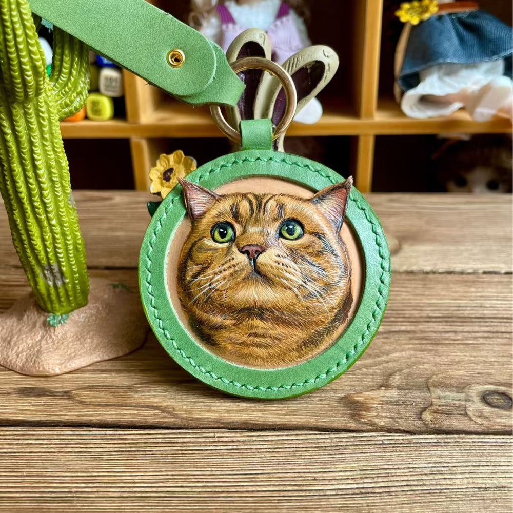 Handcrafted Leather Pet Portrait Keychain