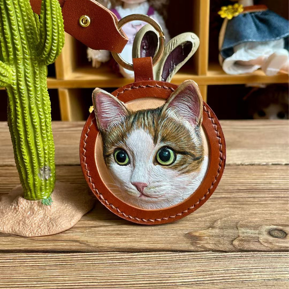 Handcrafted Leather Pet Portrait Keychain
