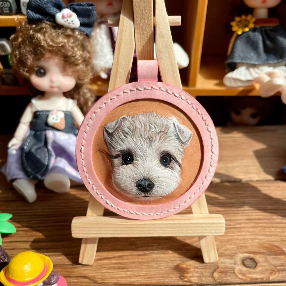 Handcrafted Leather Pet Portrait Keychain