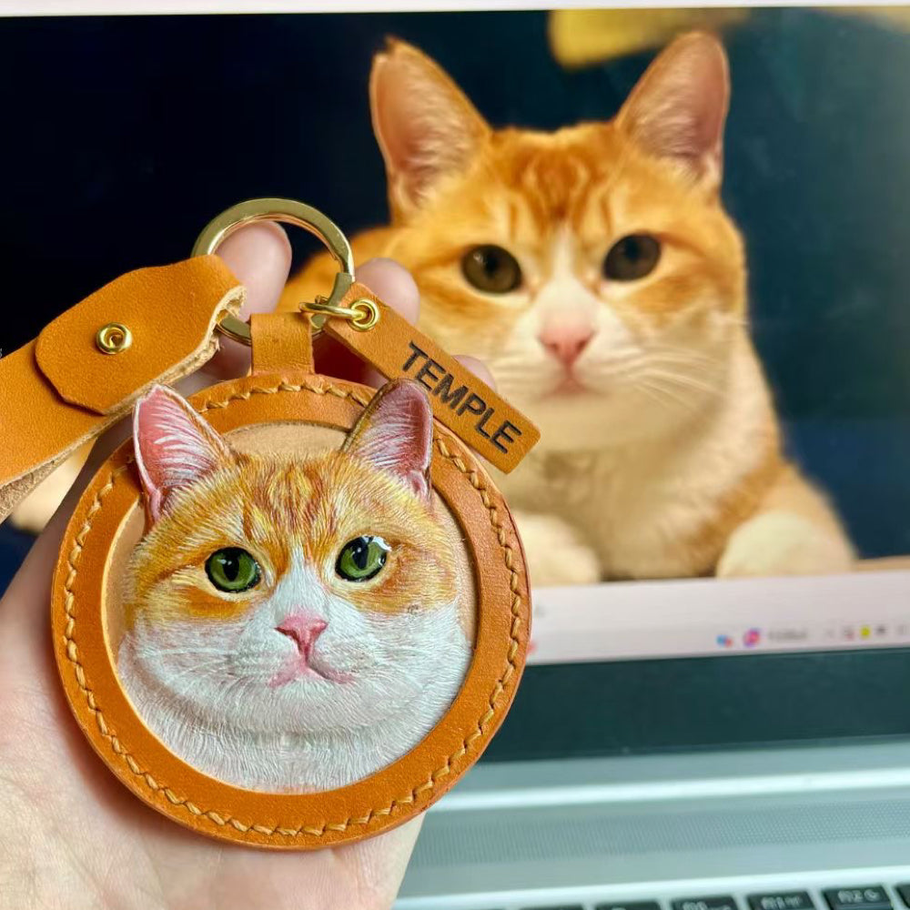 Handcrafted Leather Pet Portrait Keychain