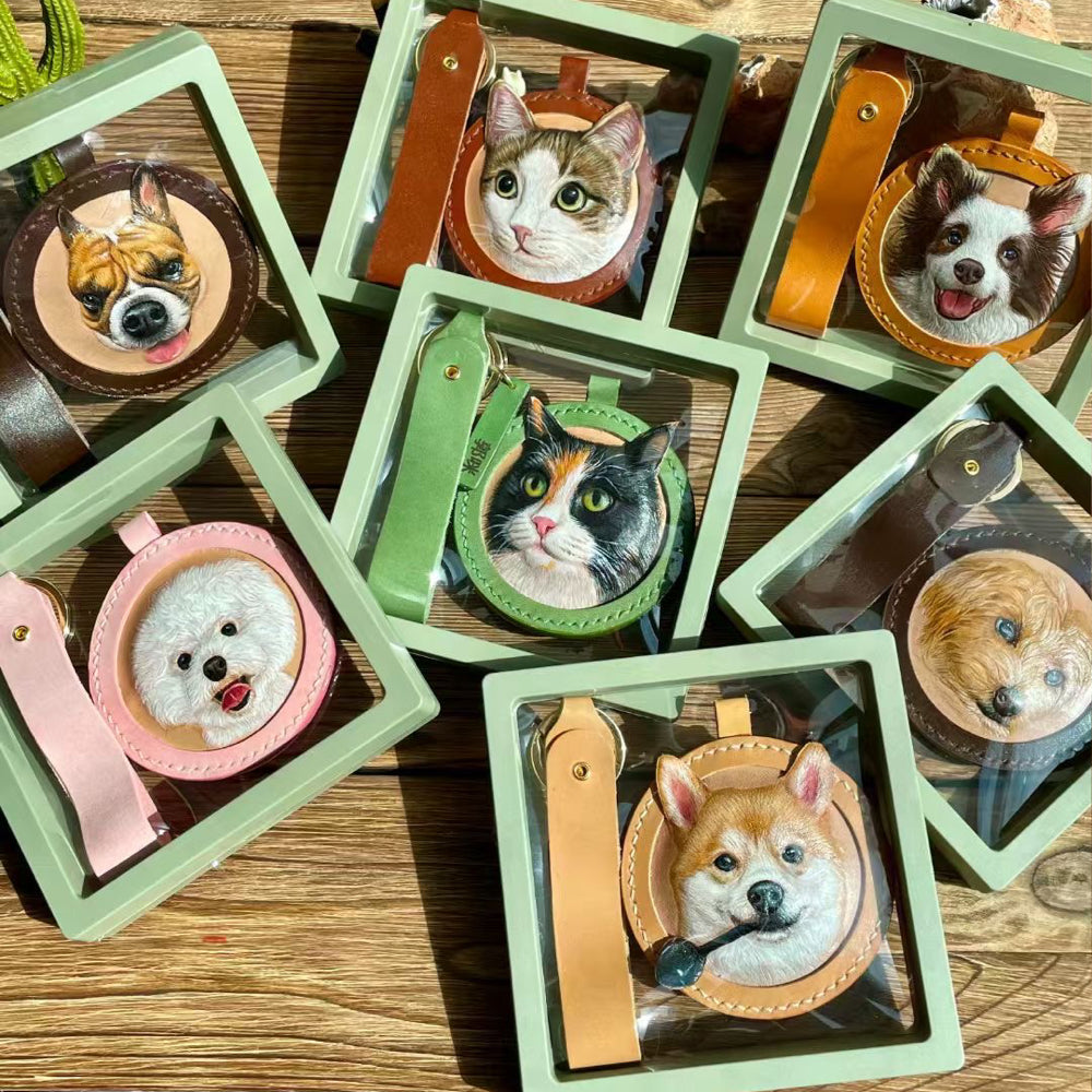 Handcrafted Leather Pet Portrait Keychain