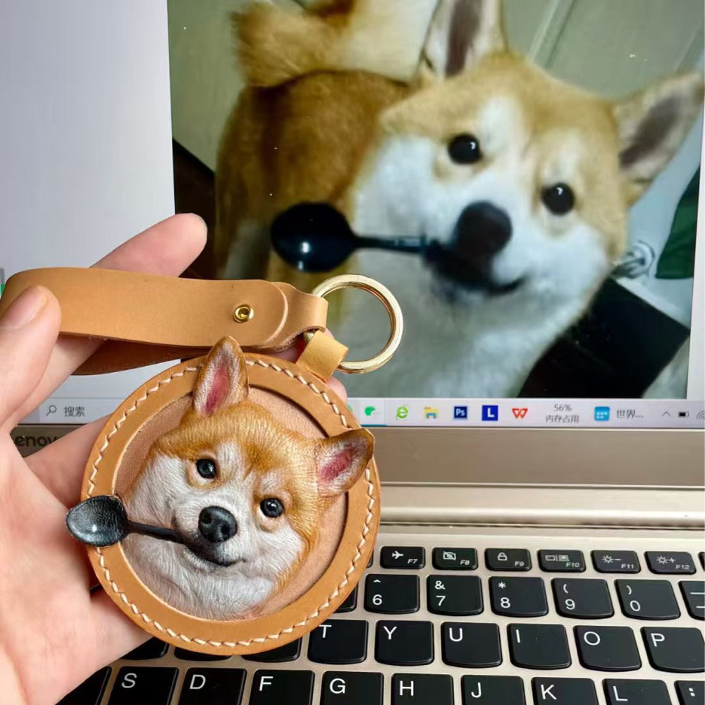 Handcrafted Leather Pet Portrait Keychain
