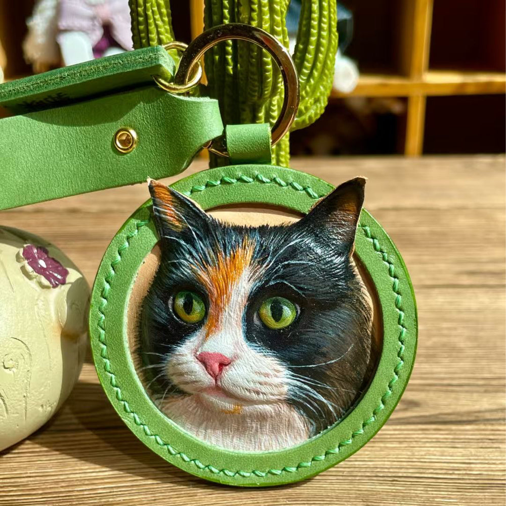 Handcrafted Leather Pet Portrait Keychain
