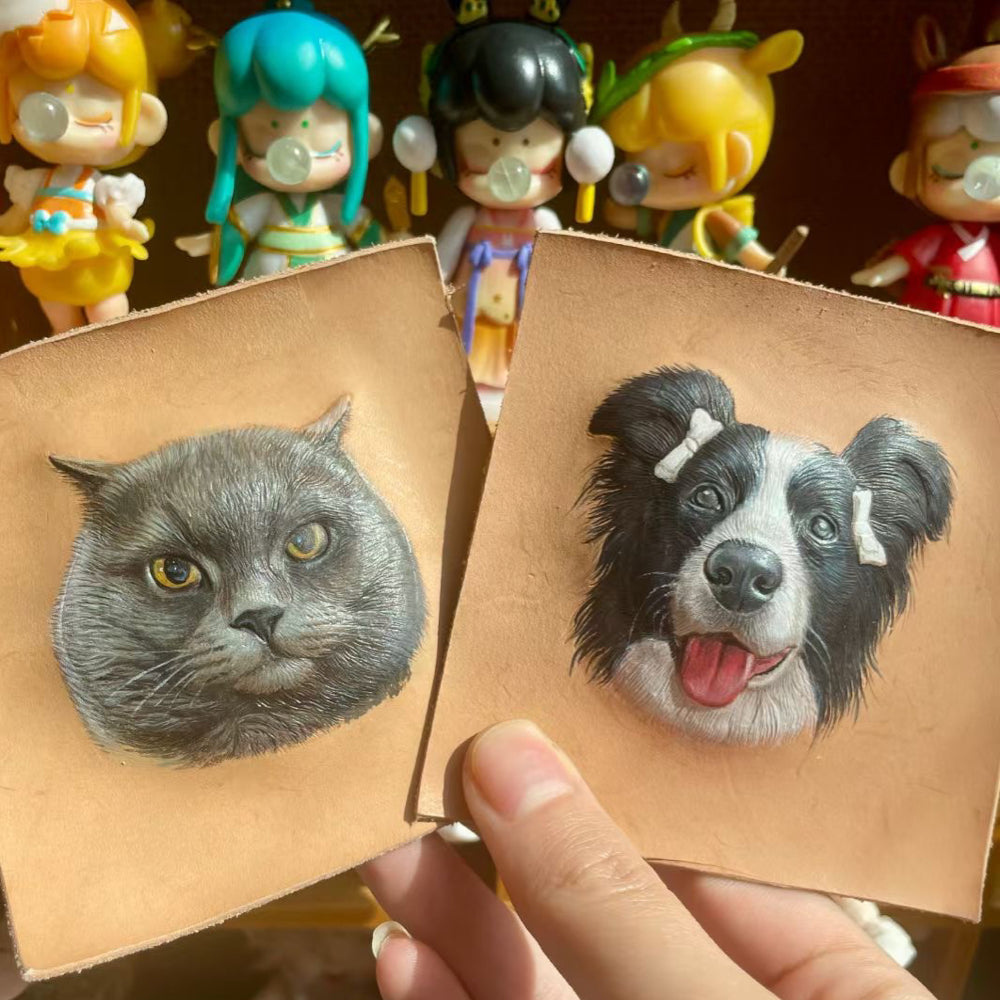 Handcrafted Leather Pet Portrait Keychain