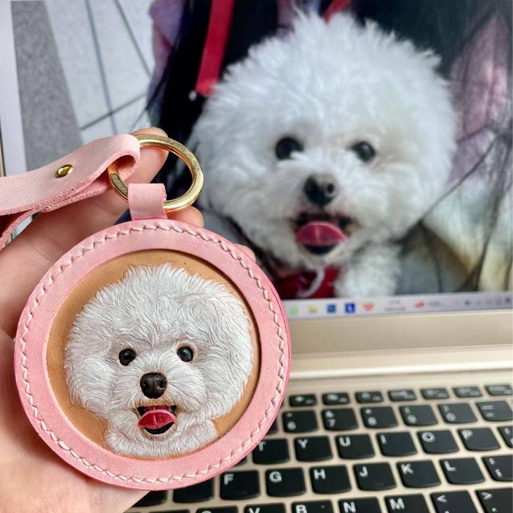 Handcrafted Leather Pet Portrait Keychain