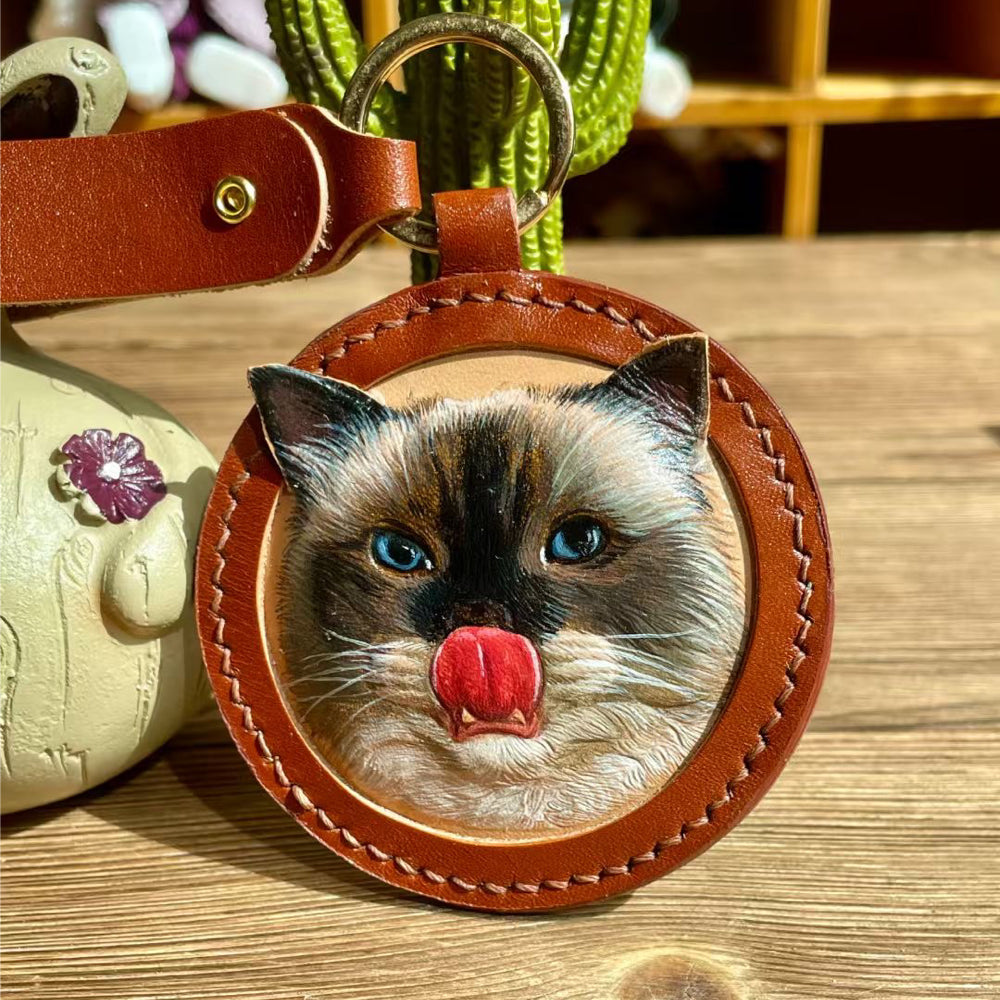 Handcrafted Leather Pet Portrait Keychain