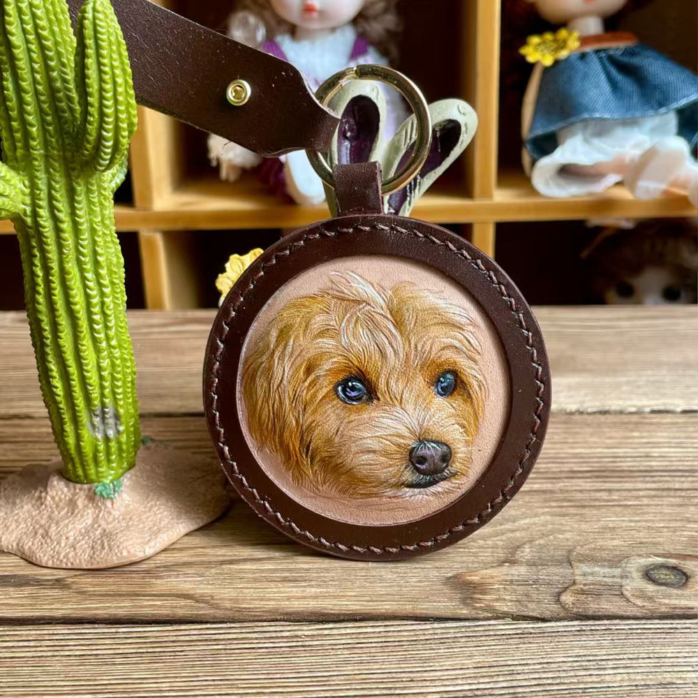 Handcrafted Leather Pet Portrait Keychain