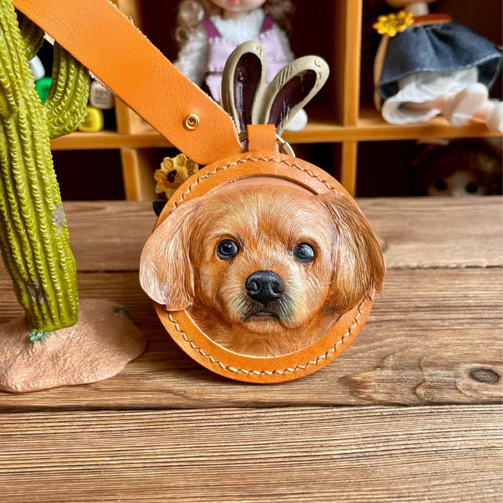 Handcrafted Leather Pet Portrait Keychain