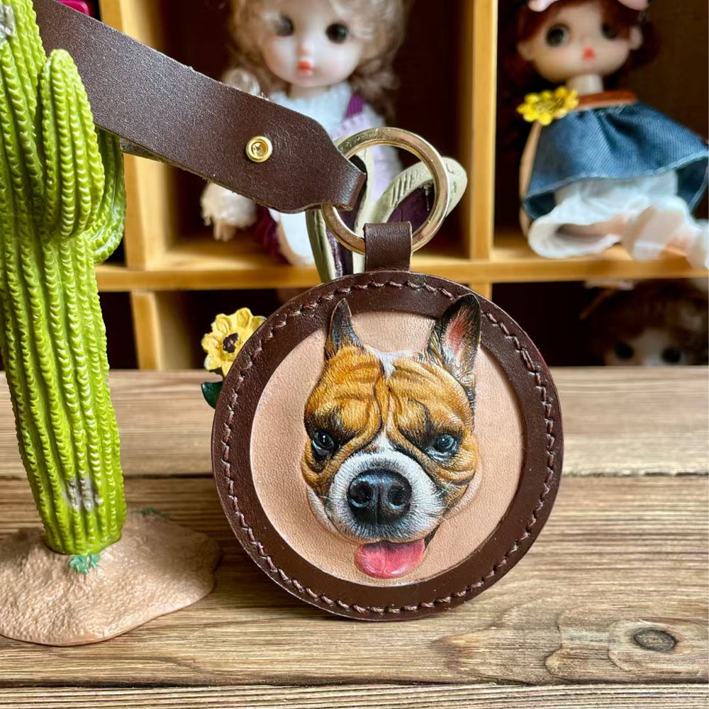 Handcrafted Leather Pet Portrait Keychain